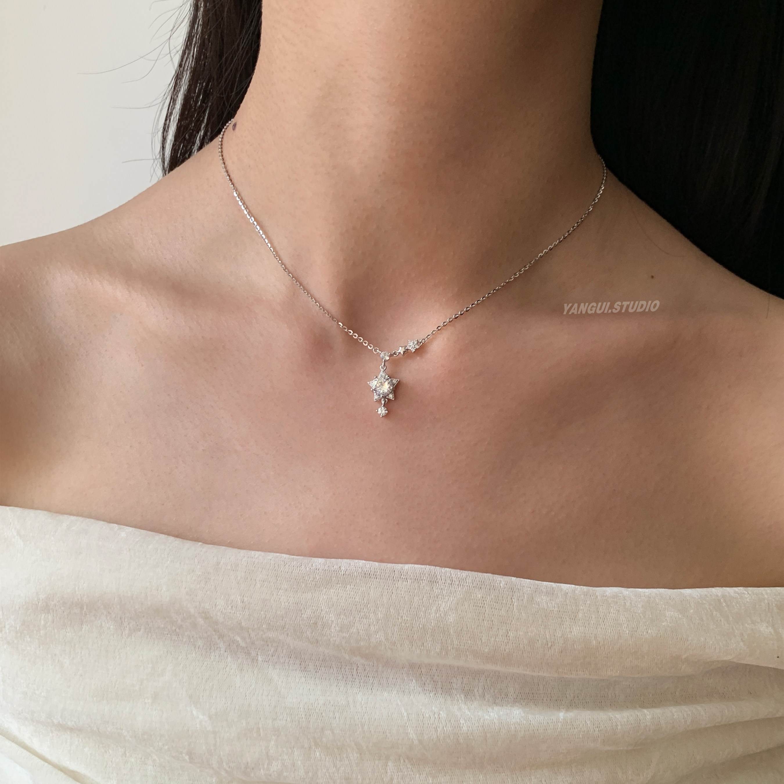 Yangui燕归「繁星」流行时尚纯银s925锁骨链百搭轻奢重工项链女