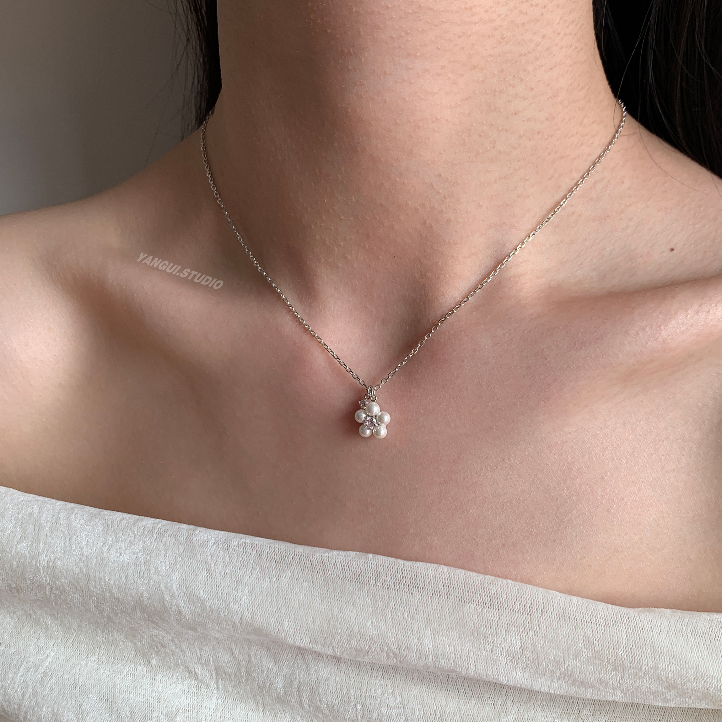 Yangui燕归「珍珠花环」时尚流行纯银925锁骨链百搭轻奢项链女