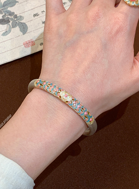 燕归椿蓝时国风重工足银珐琅手镯