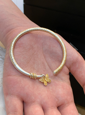 燕归花蝶戏国风描金足银手镯女