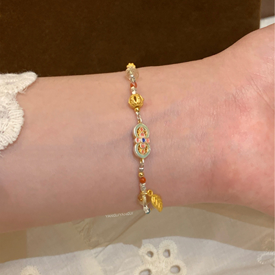 燕归桃蔷薇国风纯银s925百搭手链