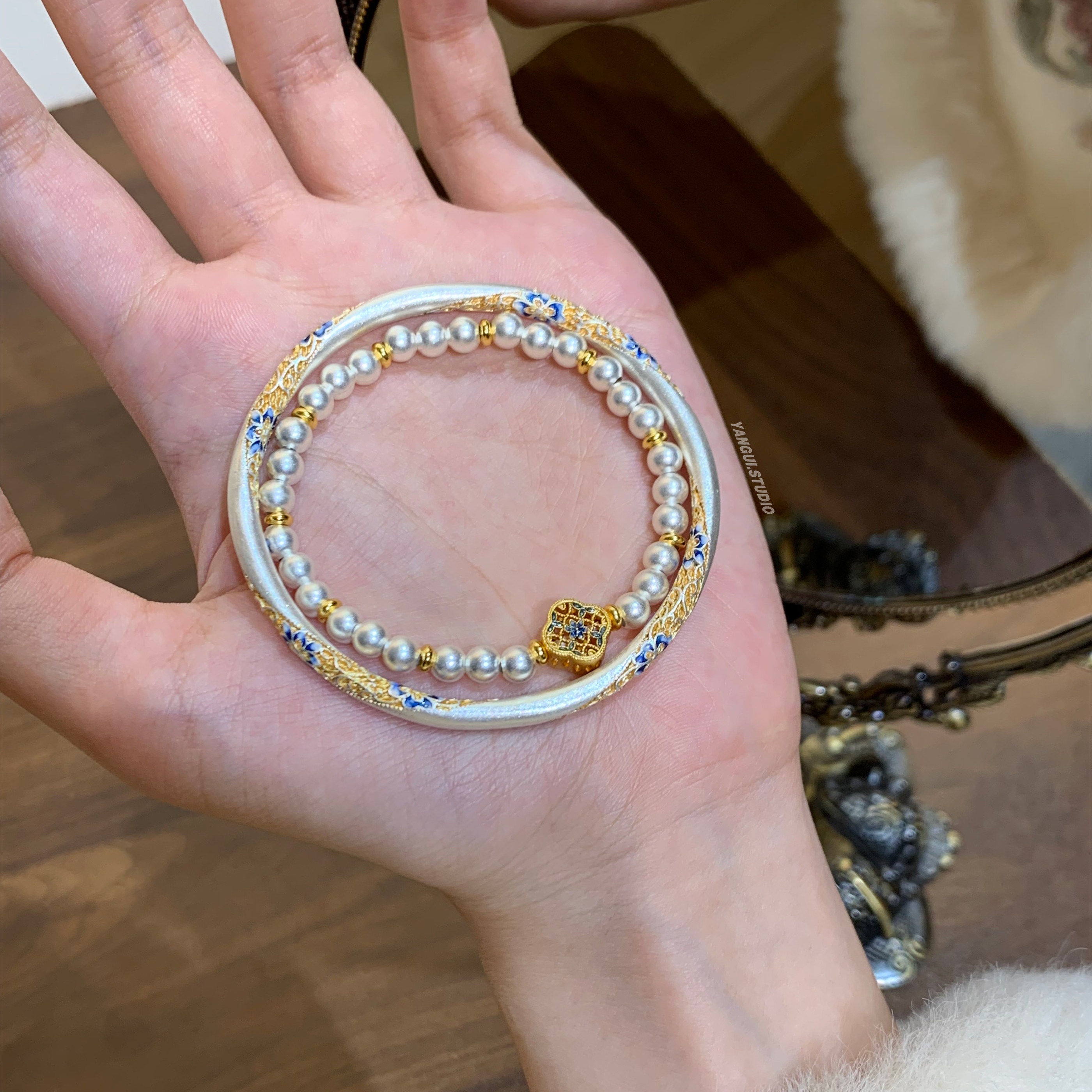 Yangui燕归「忆秋烟」国风新中式足银999.9银珠轻奢百搭重