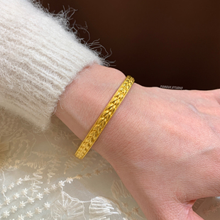 Yangui燕归「麦穗宜」新中式轻奢足银999.9描金重工百搭小众手镯