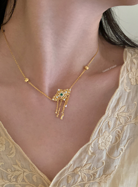 燕归鎏金玉国风纯银轻奢项链女