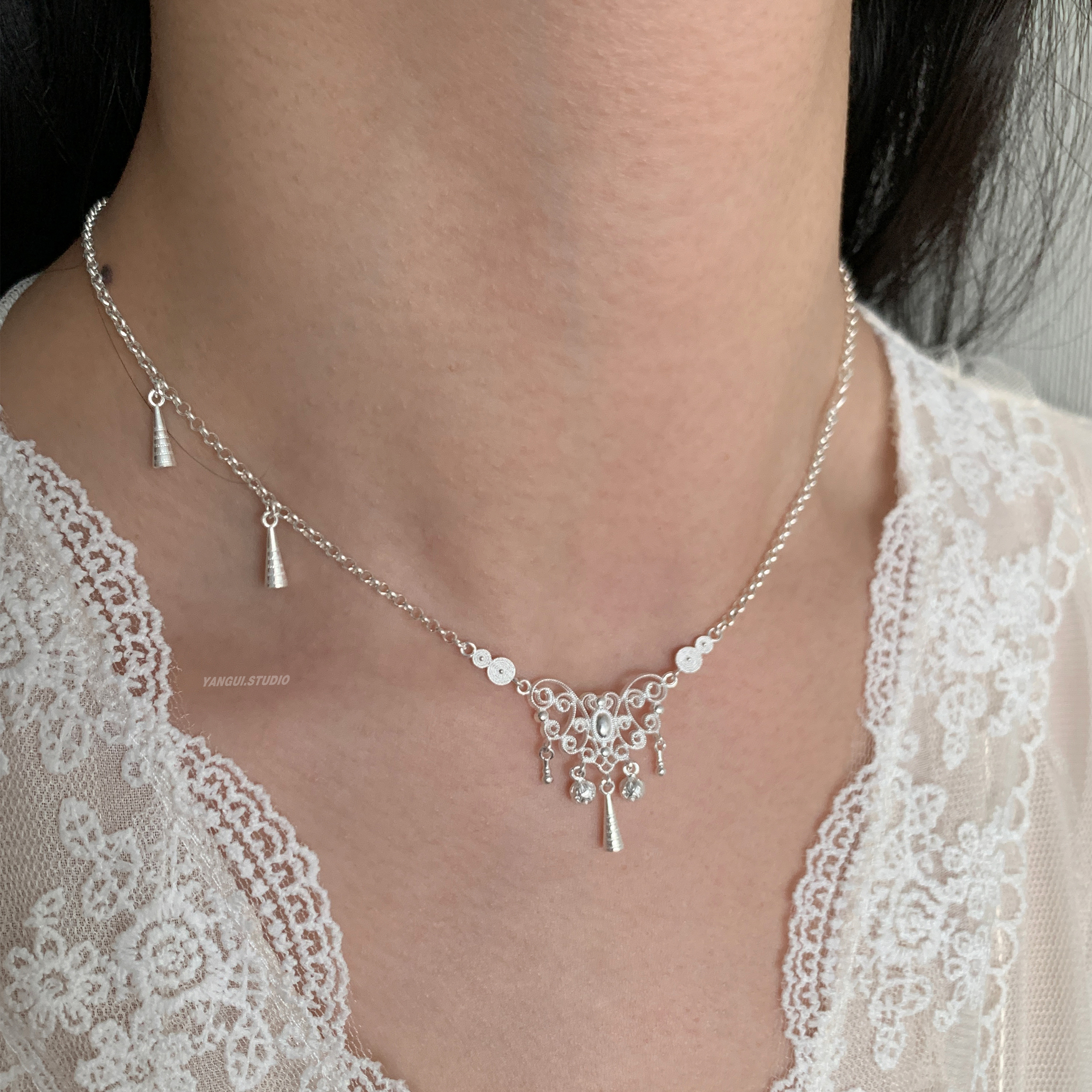 燕归捕梦网国风足银手工百搭项链