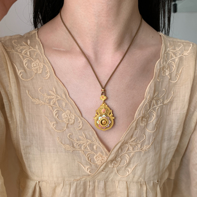 燕归粉桃葫芦国风足银编绳项链女