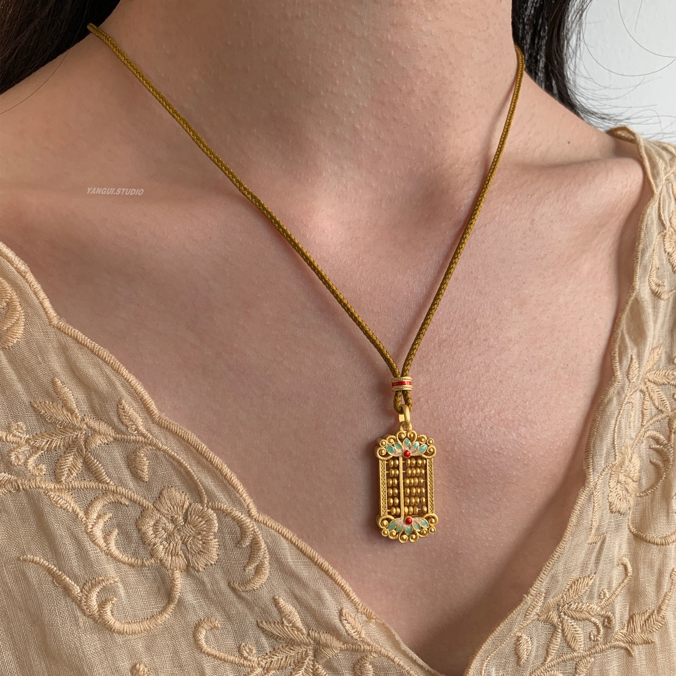 燕归如币算盘国风足银百搭项链女