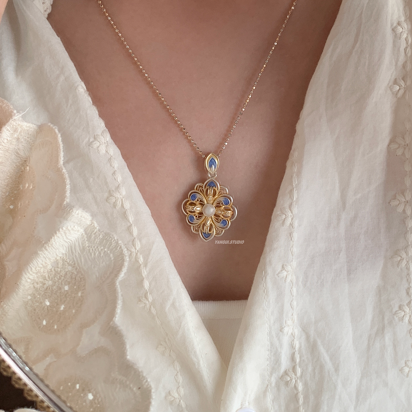 燕归瑶玉珐琅足银999.9百搭项链