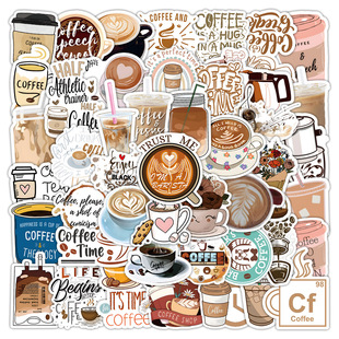 60张复古咖啡Coffee贴纸李箱笔记本滑板水杯防水装饰贴画