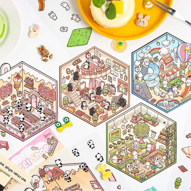 梦中小屋造景贴纸外贸热销3d立体贴纸手帐贴画创意场景贴纸厂家