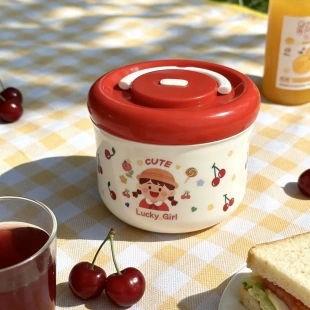 樱桃小女孩款保温保鲜饭盒304不锈钢早餐杯带盖饭盒