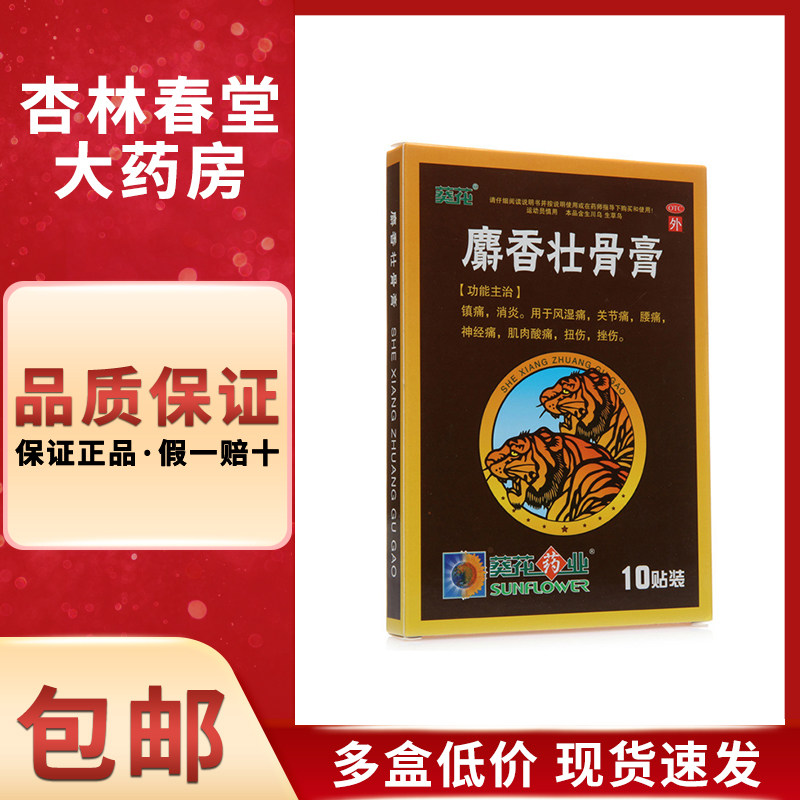 葵花 麝香壮骨膏10贴/盒 镇痛消炎用于风湿痛关节痛腰痛神经痛