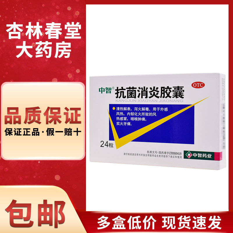 中智抗菌消炎胶囊 24粒风热感冒咽喉肿痛牙痛清热解表泻火药-封面