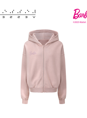 xVESSEL芭比联名系列粉色烫钻卫衣女时尚宽松连帽外套百搭新款