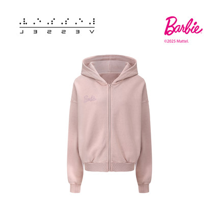 xVESSEL芭比联名系列粉色烫钻卫衣女时尚宽松连帽外套百搭新款