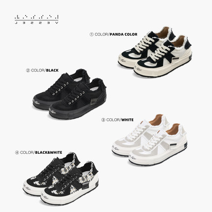 xVESSEL吴建豪同款黑尾德训鞋男低帮熊猫色增高板鞋帆布鞋女