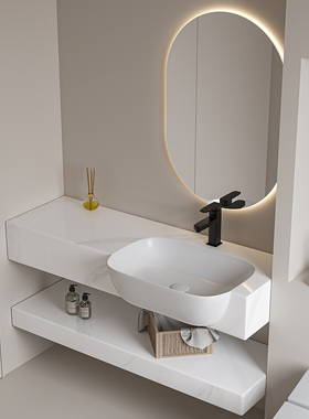 岩板大肚盆洗漱台卫生间小户型洗手脸盆极窄台面半嵌入台上盆定制