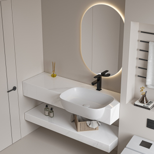 岩板大肚盆洗漱台卫生间小户型洗手脸盆极窄台面半嵌入台上盆定制