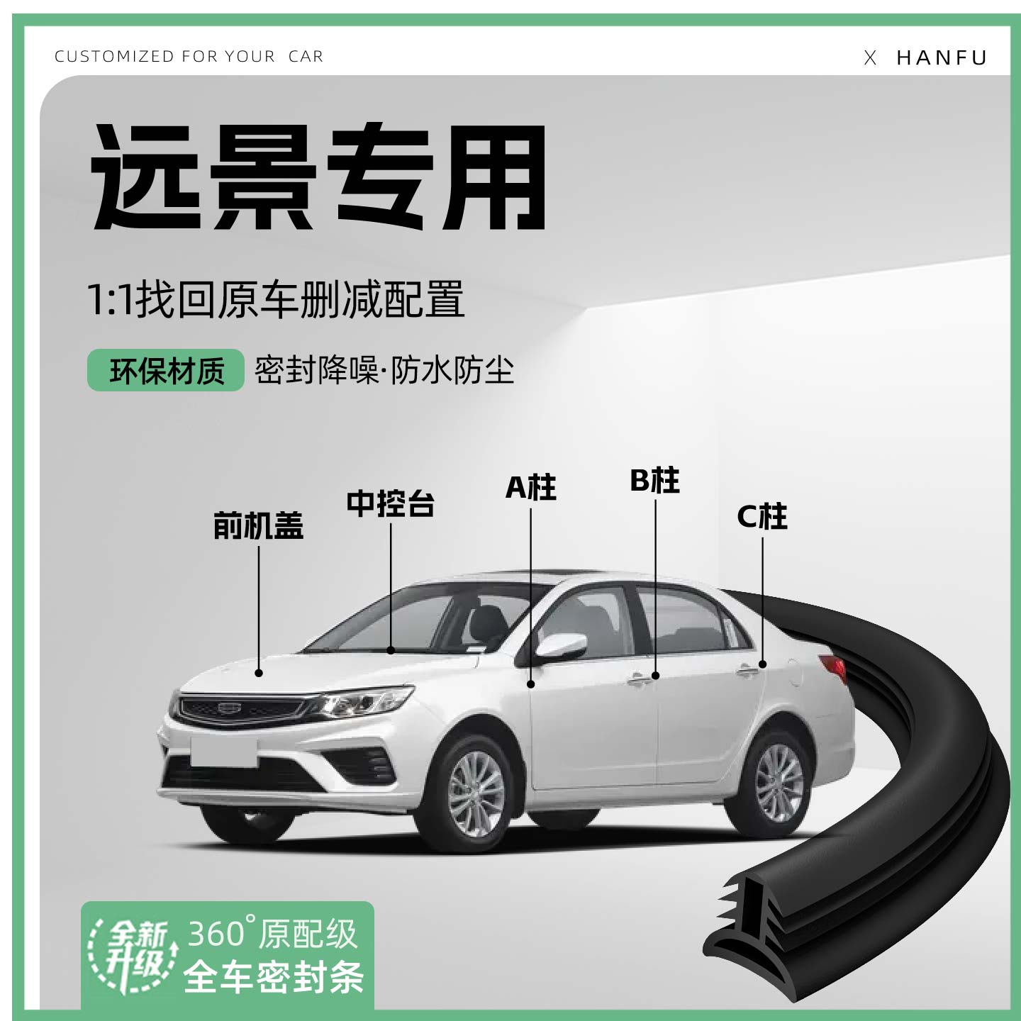 适用吉利远景X3汽车B柱密封条C柱中控隔音引擎改装饰防撞胶条用品