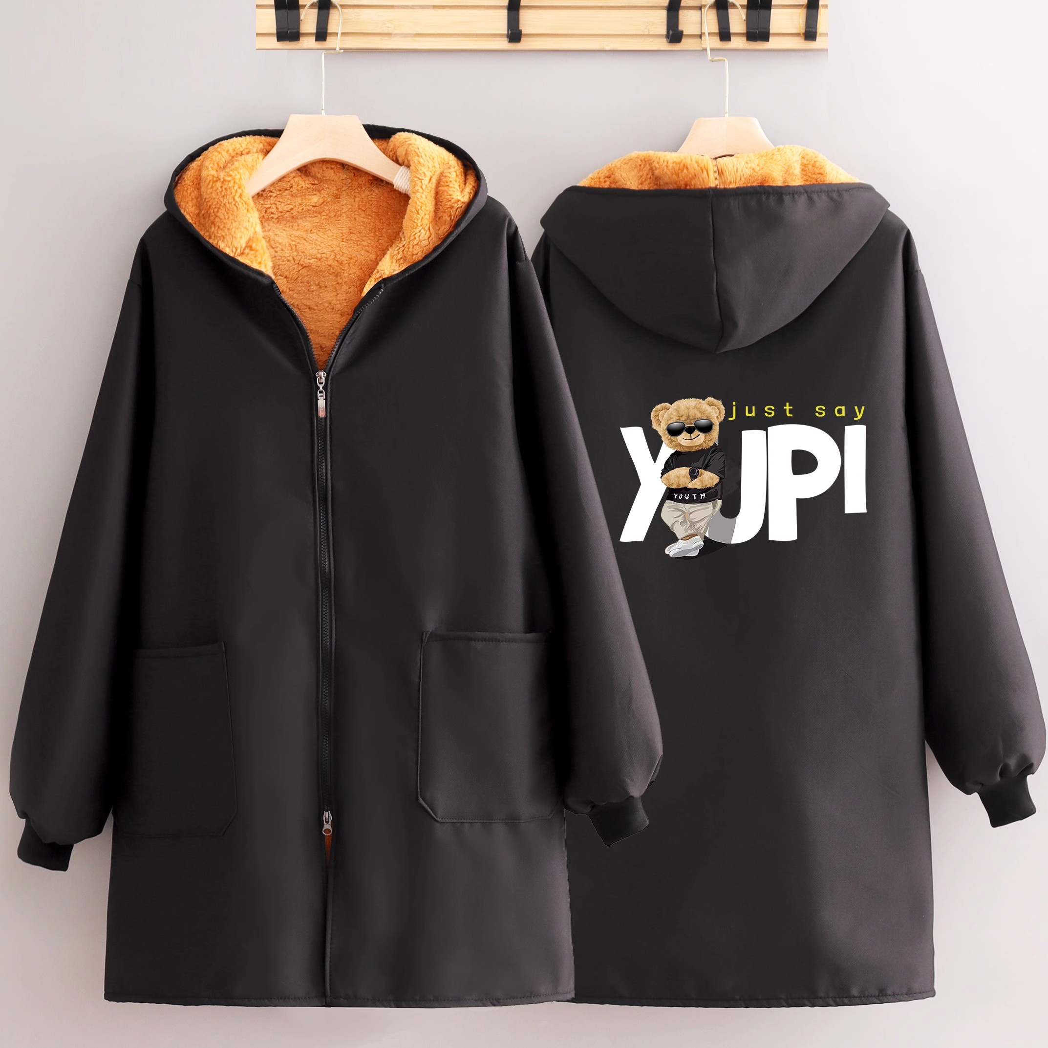 加绒罩衣厨房耐脏长袖外穿围裙家用保暖外套男女士工作服定制印字