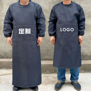 长袖 库房农村干活反穿衣耐磨印字定制LOGO 牛仔罩衣加大工作服男士