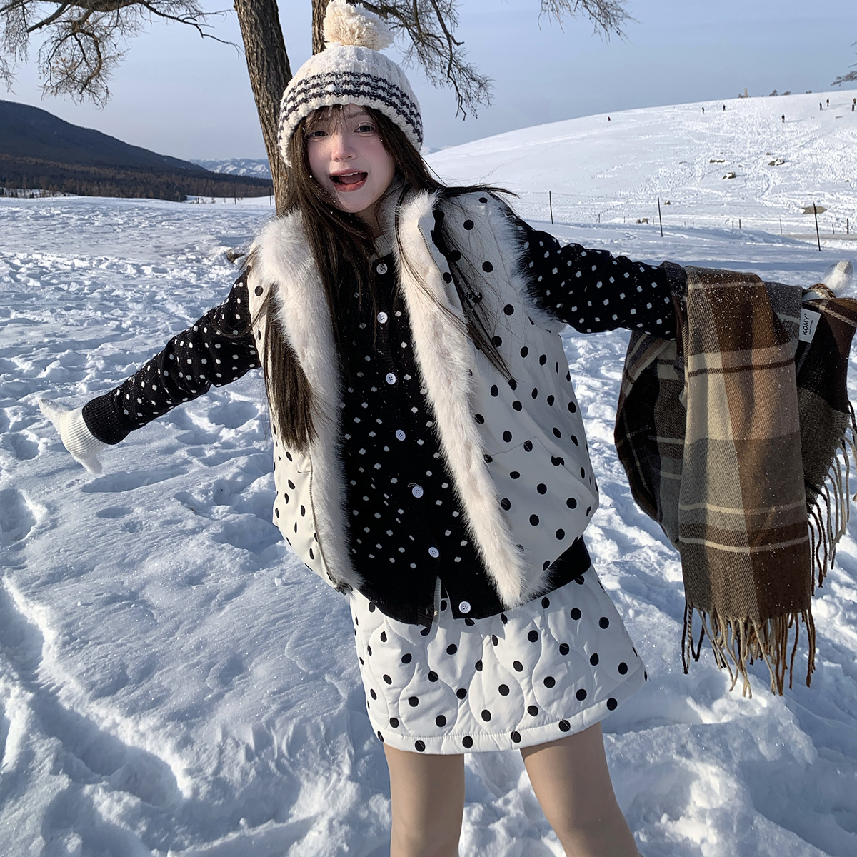 GTGA美式复古双面双穿绒毛夹棉马甲女秋冬新款保暖叠穿棉服外套潮