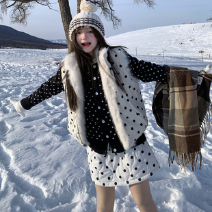 GTGA美式 保暖叠穿棉服外套潮 复古双面双穿绒毛夹棉马甲女秋冬新款