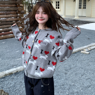 GTGA学院风针织提花毛衣外套女秋冬新款 上衣 百搭慵懒宽松软糯开衫