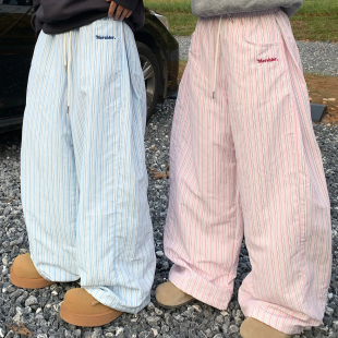 男女阔腿直筒情侣休闲长裤 GTGA 条纹慵懒风加厚棉裤 美式 2024冬季