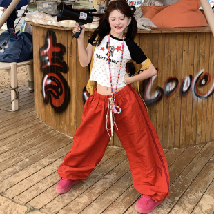 复古绑带侧边条纹休闲裤 长裤 女2025新款 宽松阔腿裤 潮 夏季 GTGA美式