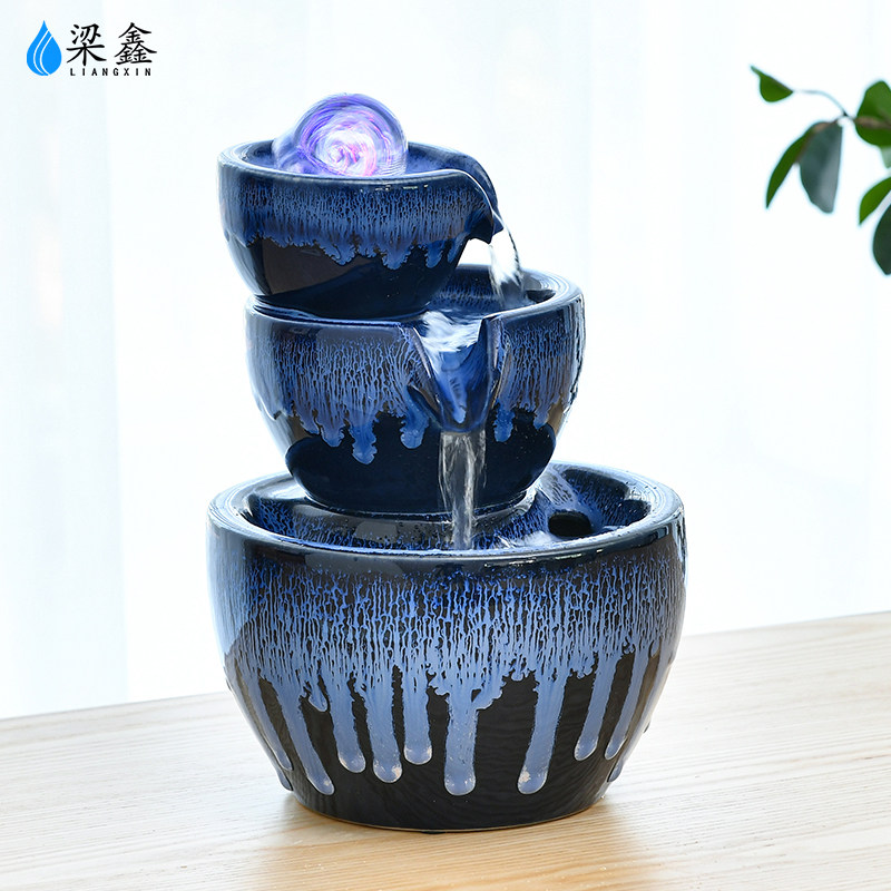 时来运转流水加湿器摆件客厅风水球办公室桌面小型陶瓷循环喷泉