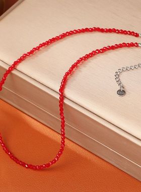 天然石红色水晶项链喜庆新年款