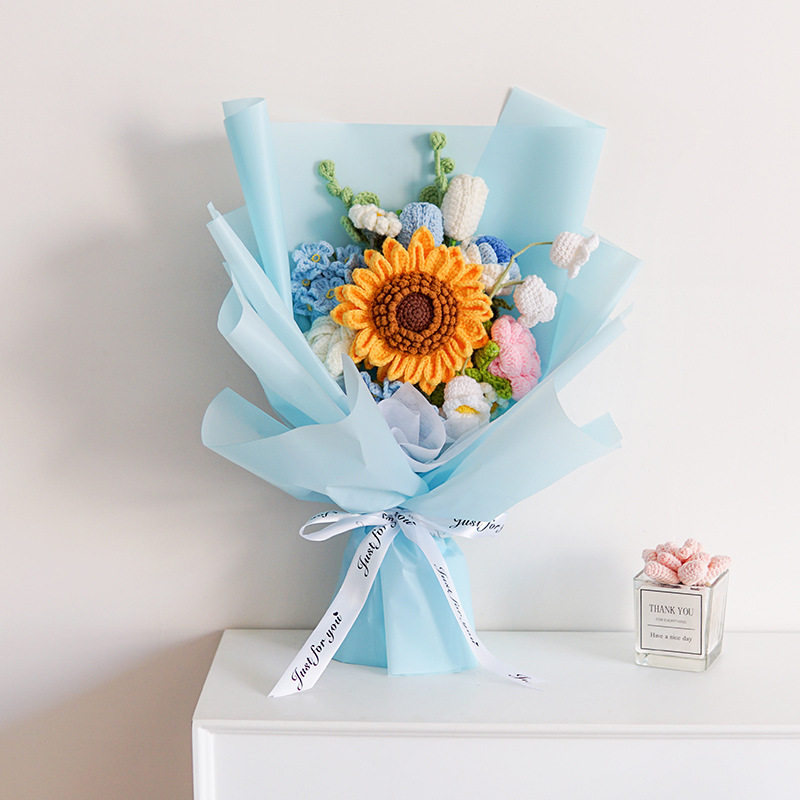 大号向日葵花束成品手工编钩织仿真毛线永生花玫瑰干花带包装教师