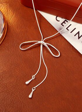 简约高级感蝴蝶结毛衣链可伸缩