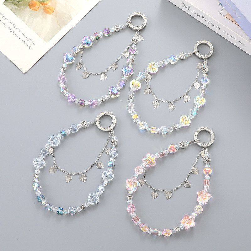 创意新款双链条爱心手机挂件百搭镀彩五角星串珠挂饰钥匙扣挂件,节庆用品/礼品,挂饰/生肖挂饰,淘宝优惠券,粉丝福利购,淘宝优惠卷