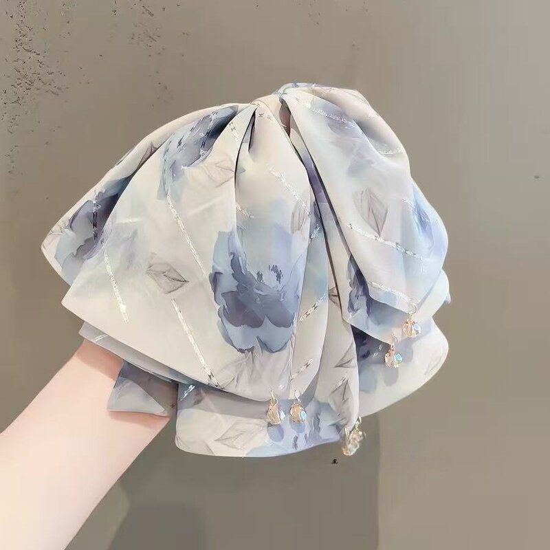 法式玫瑰花印花蝴蝶结飘带发夹图片