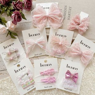 女童刘海边夹头饰发卡 珍珠花朵粉色蕾丝儿童发夹甜美少女发圈韩版