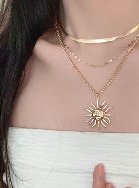 太阳花海星吊坠叠戴项链亚马逊