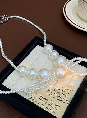 欧美夸张大圆珍珠蝴蝶结项链锁骨