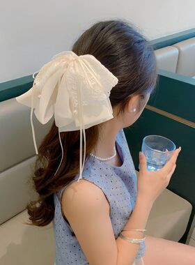 韩版蕾丝蝴蝶结珍珠高颅顶抓夹