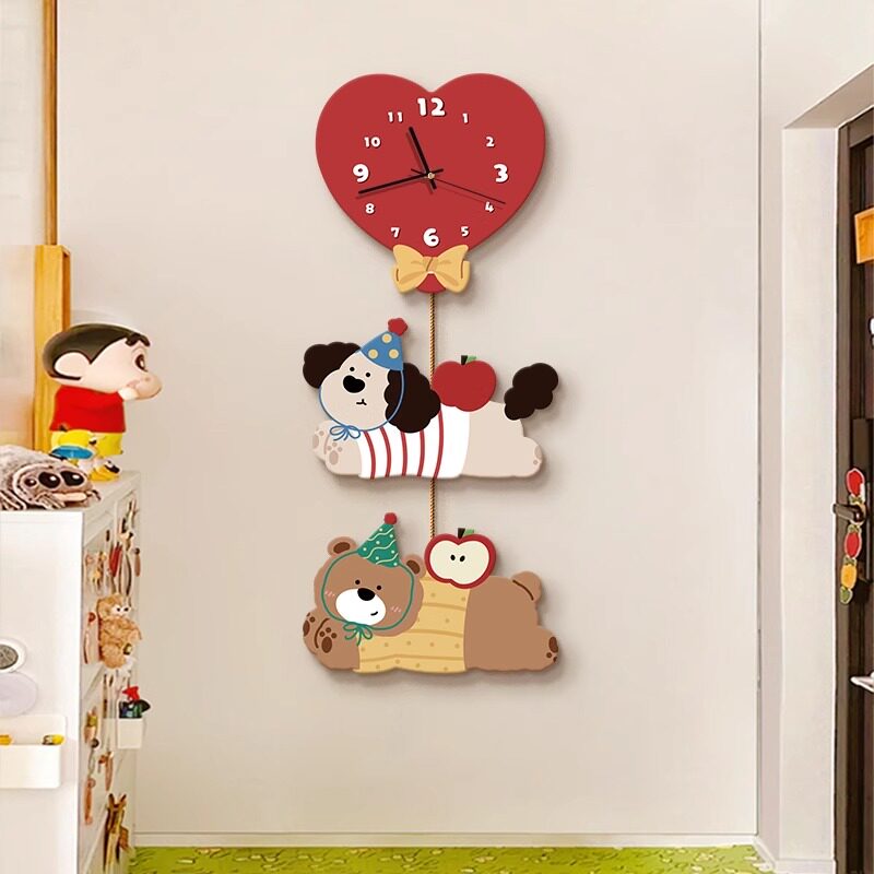 卡通创意客厅沙发电视背景墙装饰画多巴胺钟挂画可爱的儿童室壁画