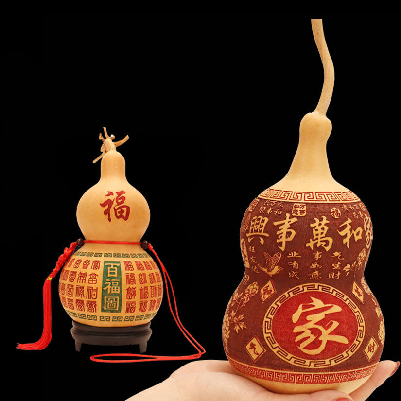 天然雕刻葫芦摆件百福图家居装饰家和万事兴客厅玄关挂件红色绳结,特色手工艺,葫芦,淘宝优惠券,粉丝福利购,淘宝优惠卷