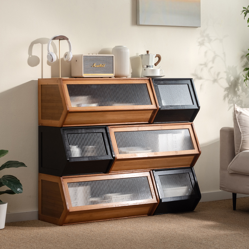 收纳柜多功能可堆叠收纳箱有盖杂物柜整理收纳盒叠加收纳柜床头柜