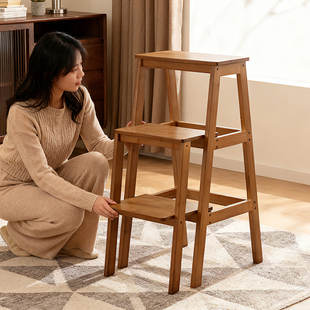 新中式 家用梯凳多功能折叠梯凳加厚实木梯子凳子厨房爬高脚蹬爬梯