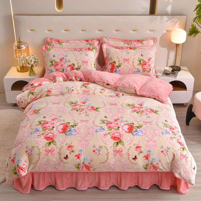 2025新款高克重加厚牛奶绒四件套加绒床单被套床裙款珊瑚绒床品