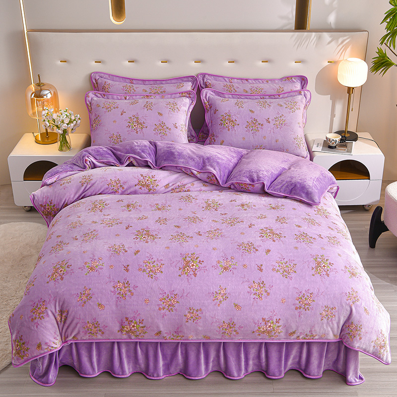 2025新款高克重加厚牛奶绒四件套加绒床单被套床裙款珊瑚绒床品