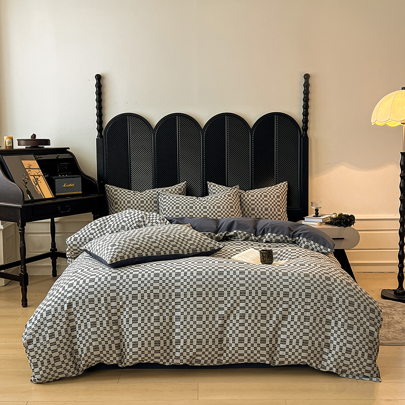 2025秋冬新款A类全棉色织大提花磨毛四件套100纯棉加厚床笠款被套