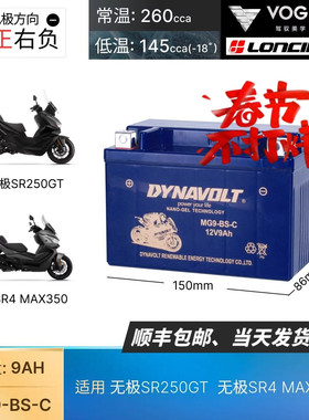 无极SR250GT 无极SR4 MAX350摩托车专用电瓶踏板免维护猛狮蓄电池