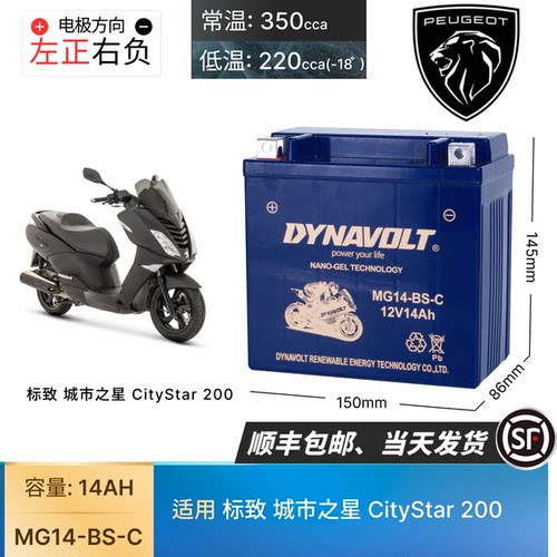 标致城市之星CityStar 200i RS标致电瓶YB12AL-A BTX14-BS电瓶
