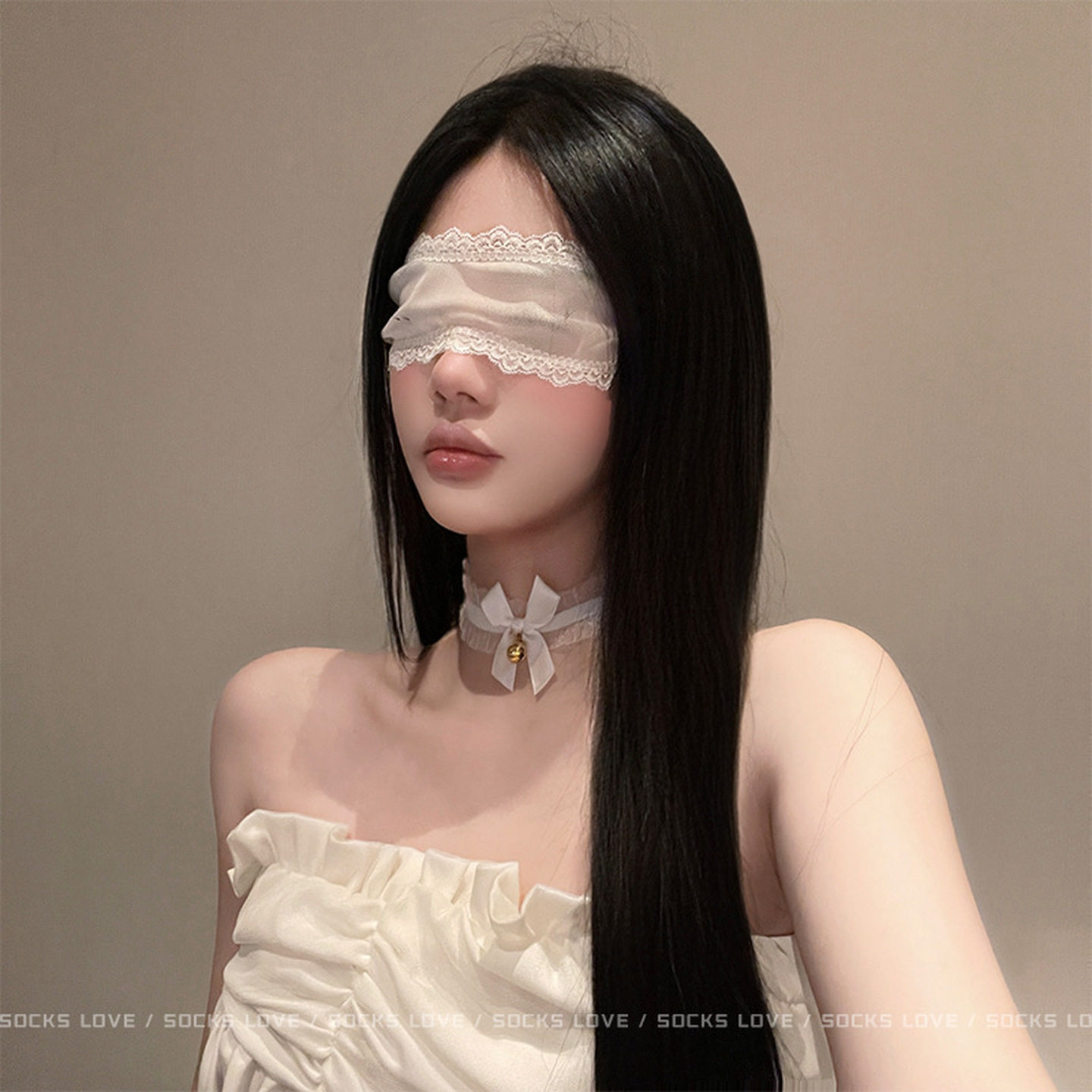 蕾丝眼罩情调网红遮光花边高颜值带黑色可爱蕾丝眼罩遮眼布条道具